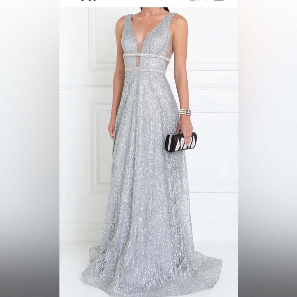 Elegant, classy, silver bridal/prom gown, worn once.